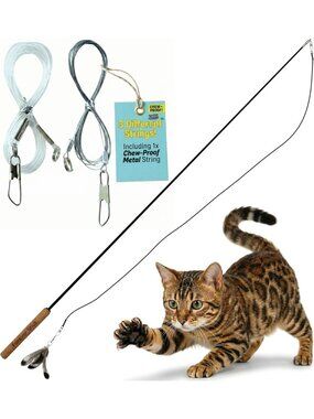 Chew-Proof Cat Wand Toy with 3 Strings - Interactive Play for Active Cats